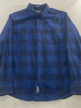 Eddie Bauer Shirt Mens Large Flannel Blue Buffalo Plaid Button Down 100% Cotton